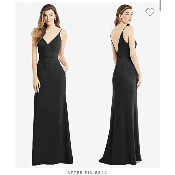 Women’s new After Six 6824 black spaghetti strap crepe v-neck ball gown size 2 - Picture 1 of 7